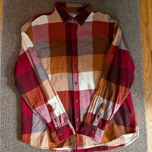 Old Navy Men's Red and Brown Plaid Shirt